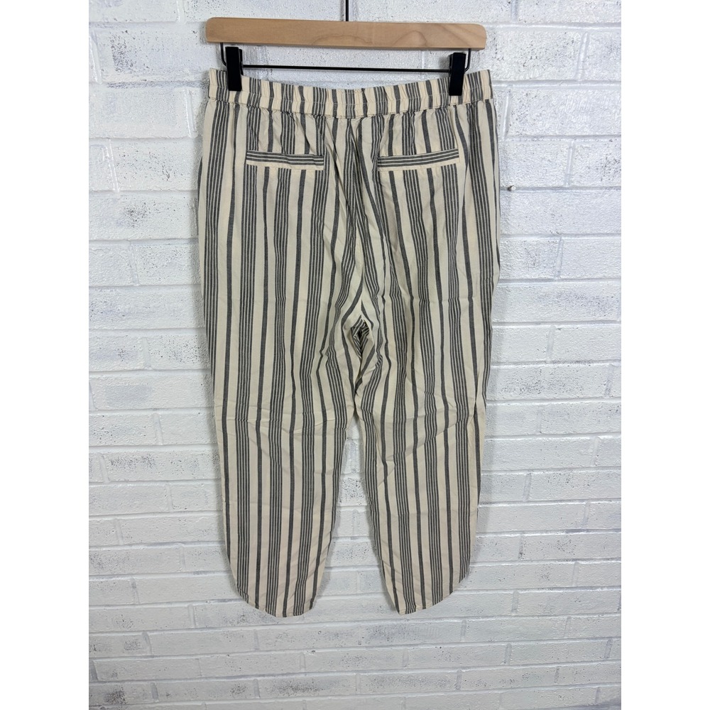 Marine Layer Allison Pants Women M Crop Cream Navy Stripe Tencel Pull On Pockets - Picture 2 of 12